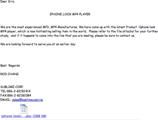 Email about "Iphone looking Mp4 player"
